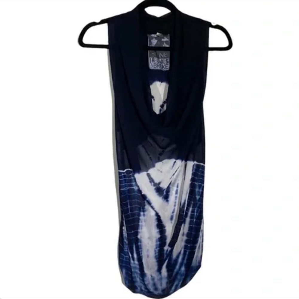 Young Fabulous Broke Blue Tie Dye Top Draped Cowl Neck Large Tunic Y2K Size XS